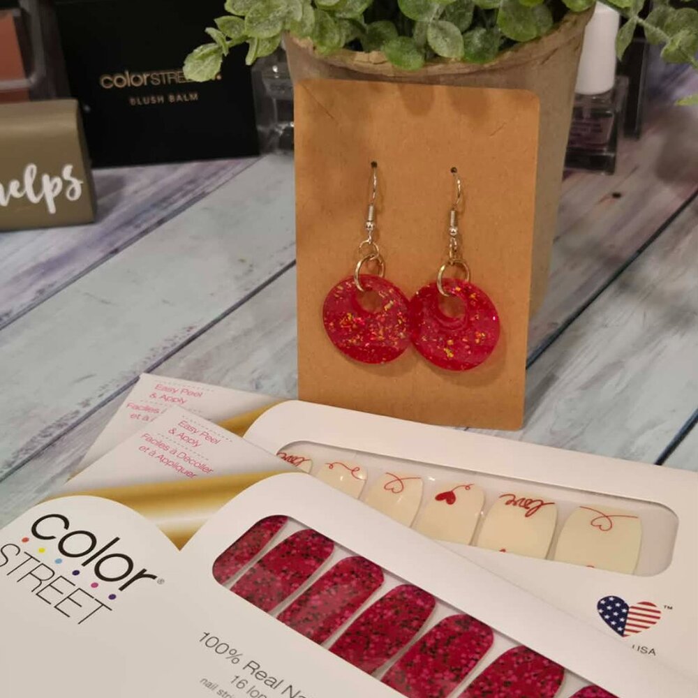 Color Street Valentine's Day Press On Nail Design and Earring Bundle